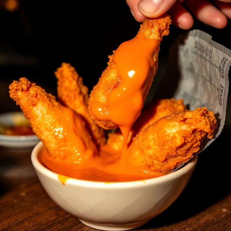 Buffalo wings being tossed in sauce